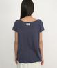 RONRON Floral Button Pintuck Ruffle T Shirt Navy