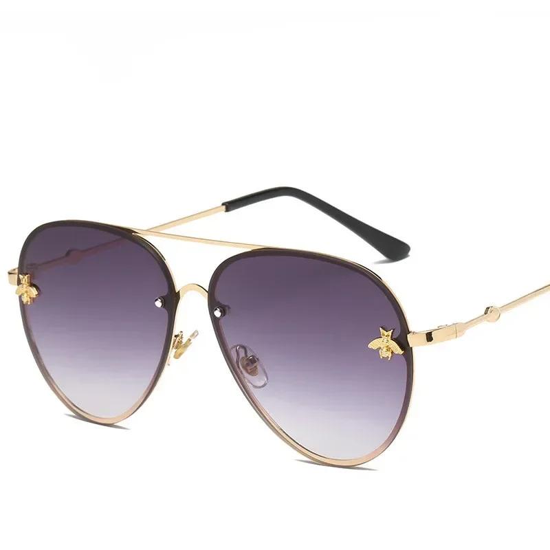 Luxury Brand Designer Female Rimless Sunglasses Aviation Woman Sun Glasses Gradient Shades Little Bee Lens Ladies UV400 Ray