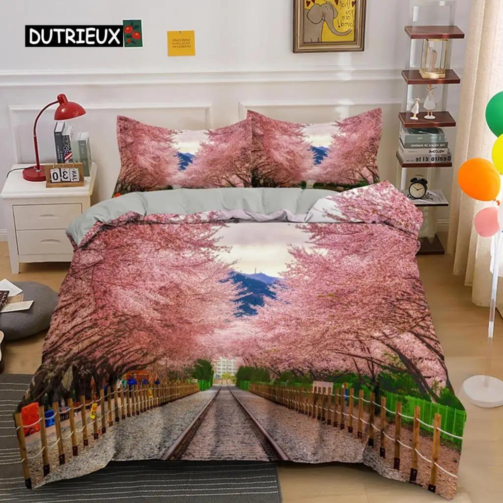 Erik Çiçeği Nevresim Takımı King Pembe Çiçekli Kız Çocuklar İçin Mikrofiber Dallı Baskılı Yatak Örtüsü Takımı