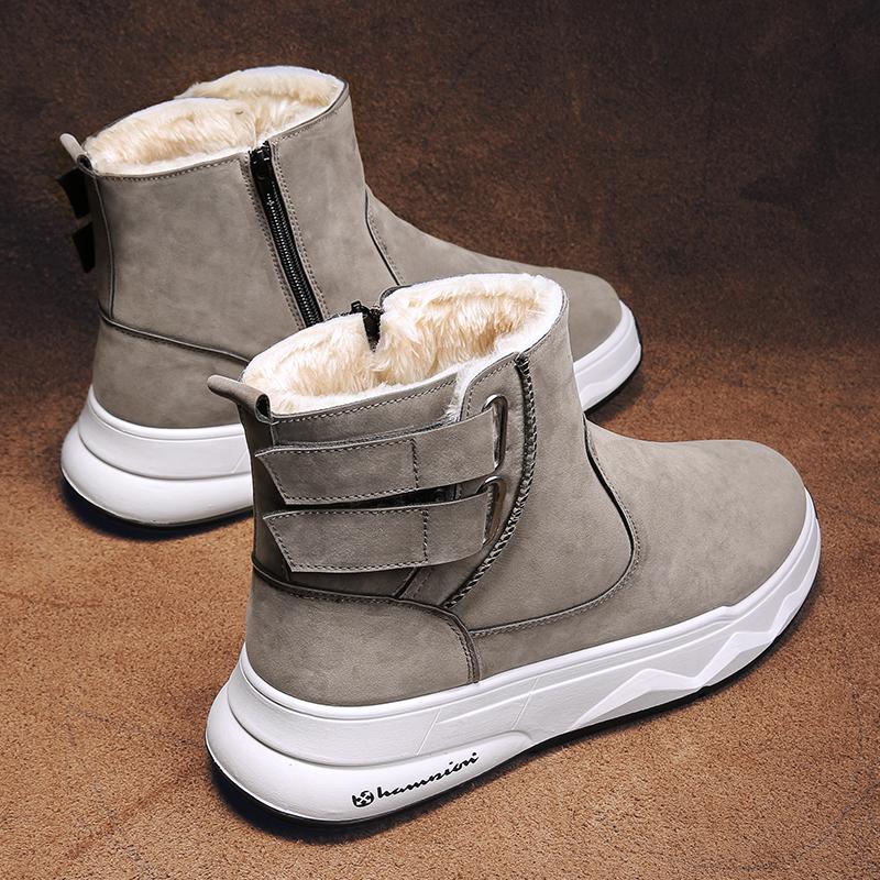 Zimní Pánské Hrubé a Plyšové Teplé a Módní Silná Podrážka Vysoké Kotníkové Bavlněné Boty Sněhule Ležérní Bavlněné Boty