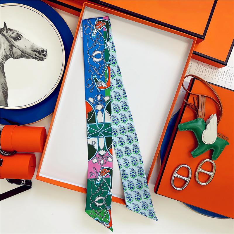 Cachecol de Seda 100% de Alta Qualidade Marca de Luxo Mulheres Faixa de Cabeça Faixa de Cabelo Foulard Gravata Lenço de Pescoço Cachecóis Skinny Acessórios