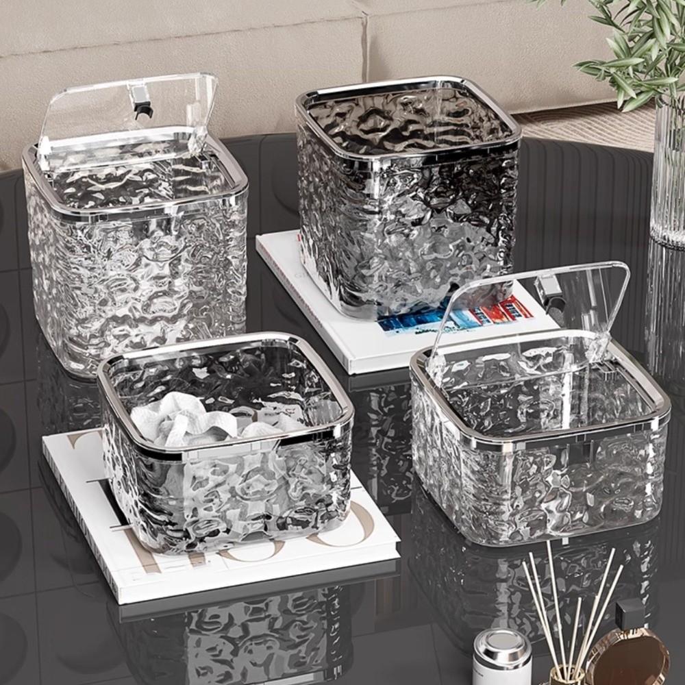 Water Ripple Laundry Pods Container Waterproof Large Capacity Clear Storage Box Multipurpose Pop-Up Lid Desktop Trash Can