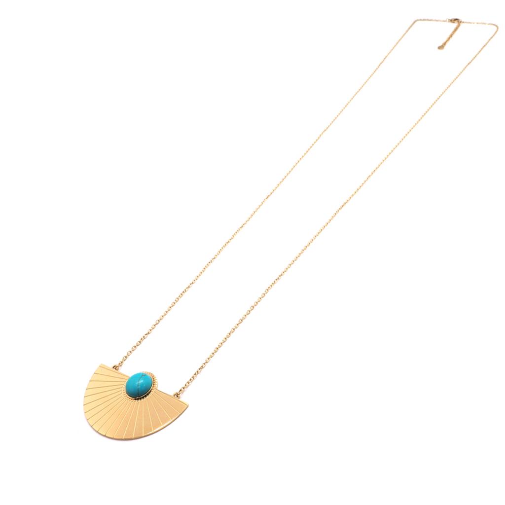 Les Trésors De Lily [Q5024] - Gold Turquoise 'Cléopatra' Steel Long Necklace - 85 Cm - 45x28 Mm