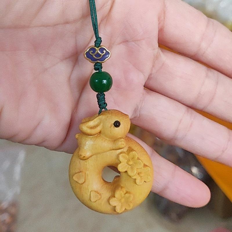 Hand-Carved Cypress Wood Akita Inu Zodiac Dog Ornament