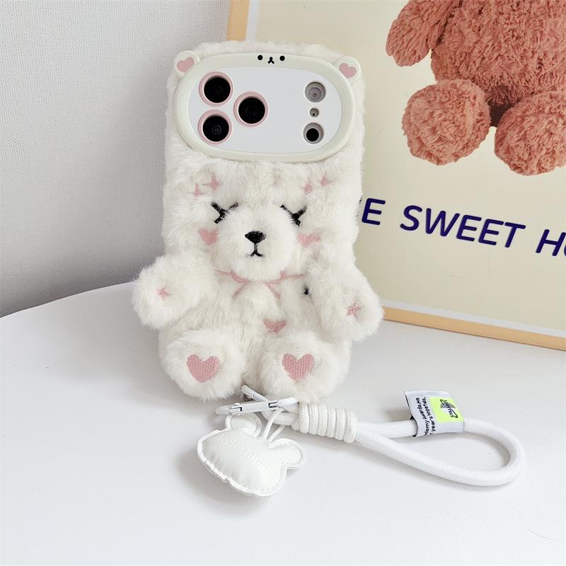 Luxusní 3D kreslený medvídek plyšový s šňůrkou Pouzdro na telefon Pouzdro na telefon Pro iPhone 17 Air 16 15 14 13 12 11 18 Pro Max Nárazuvzdorný kryt