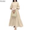 ZANZEA Women Casual V-Neck Long Sleeve Elegant Long Dress