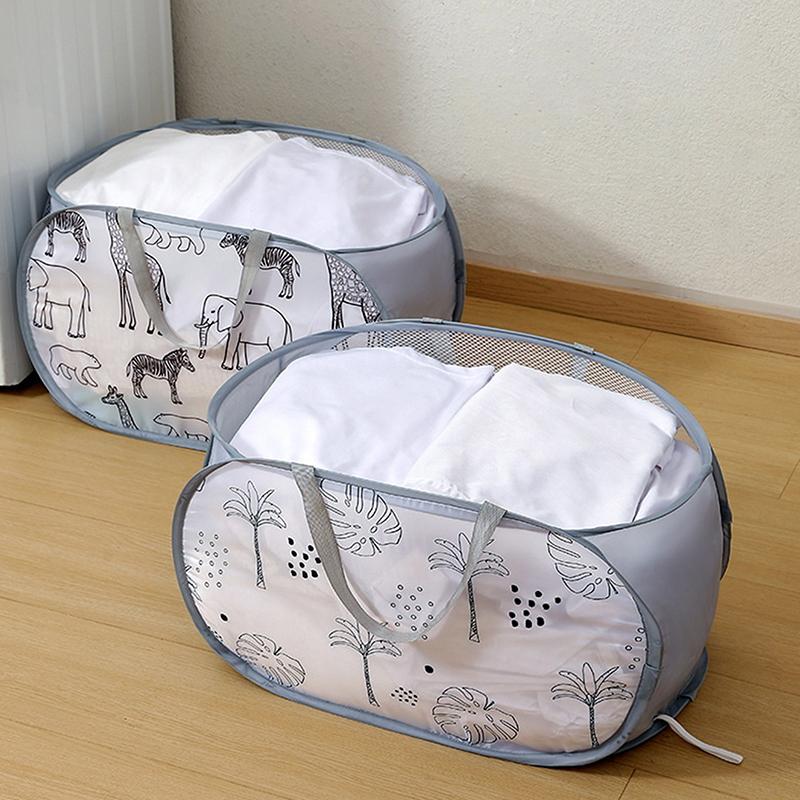 1Pc Cartoon Foldable Laundry Basket Large Capacity Organizer Basket For Household Dirty Clothes Nylon Mesh Bag For Toy Storage