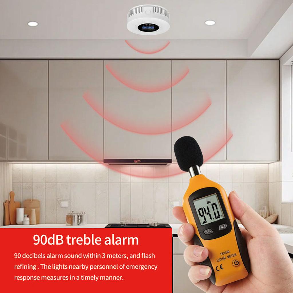 2-i-1 Røyk- og Karbondioksidvarsler CO-alarm Sensor Høyfølsom Varsling med LCD-skjerm for Hjem Soverom Kontor Hotell