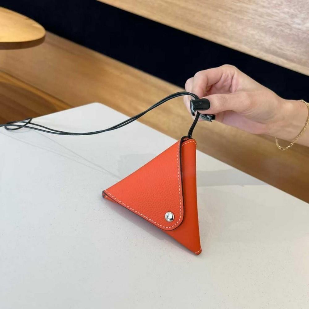 

Elegant Folding Triangle Pouch Anti-splash Water Vintage Hanging Neck Coin Purse Mini Leather Detachable Earphone Bag Travel оранжевый
