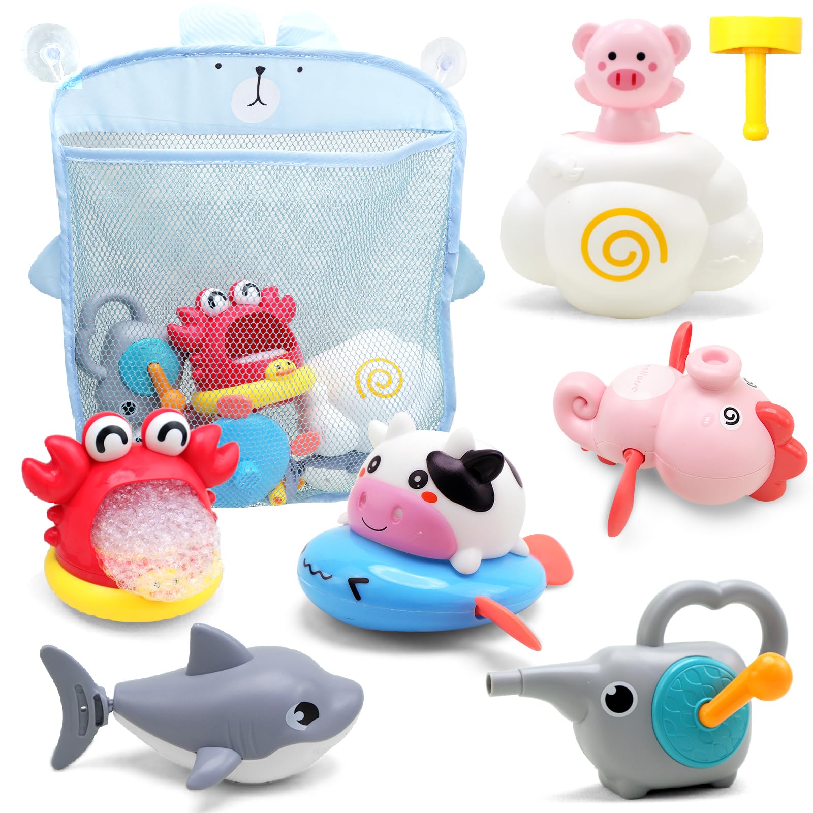 

CORPER TOYS Bath Toy, Bathroom Water Play Set with Bubble Blowing Crab Bubble Machine, Swimming Toy, Storage Bag, Boys and Girls, Christmas Gift