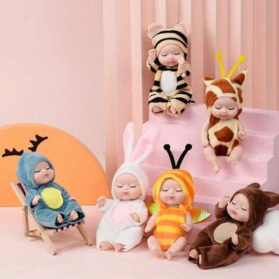 1/Pcs 4-Inch Mini Baby Reborn Doll 6-Piece Gift Set Cute Baby Doll Toy With Animal Clothes Can Sit Or Lie Down