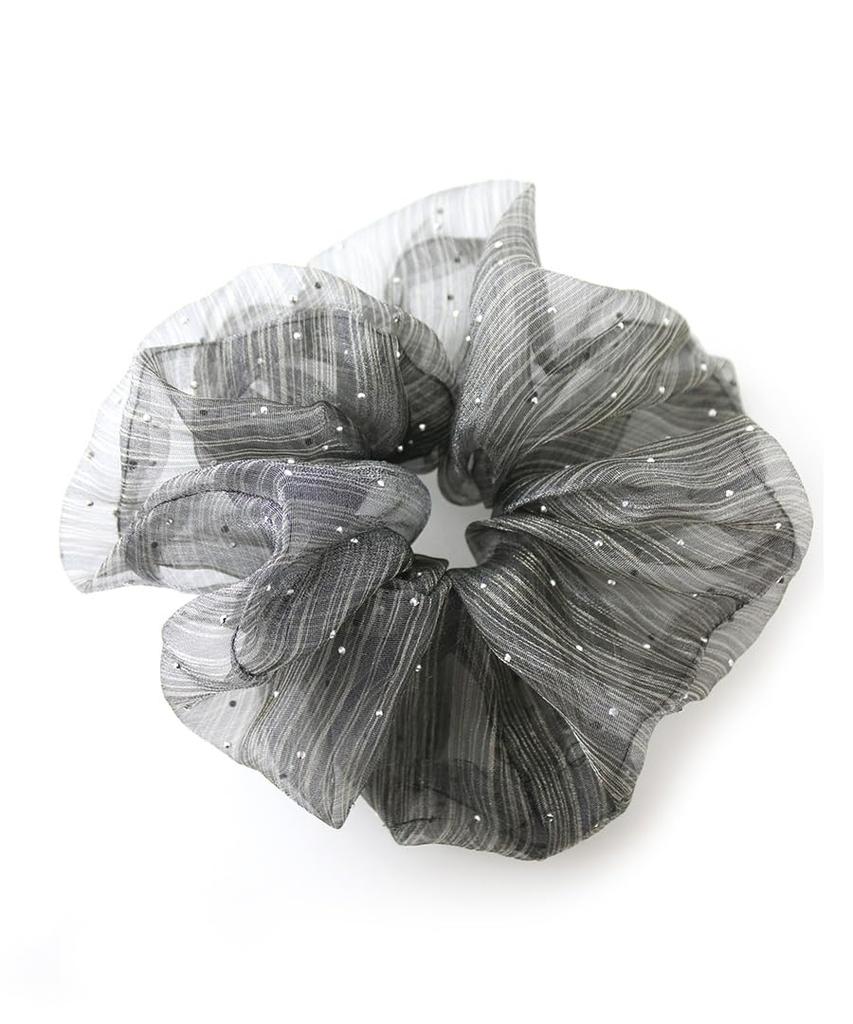 VINGTAINE Scrunchie, Organza, Gray, Studs, Stones, Volume, Gorgeous, Chic, Mature, HS-213
