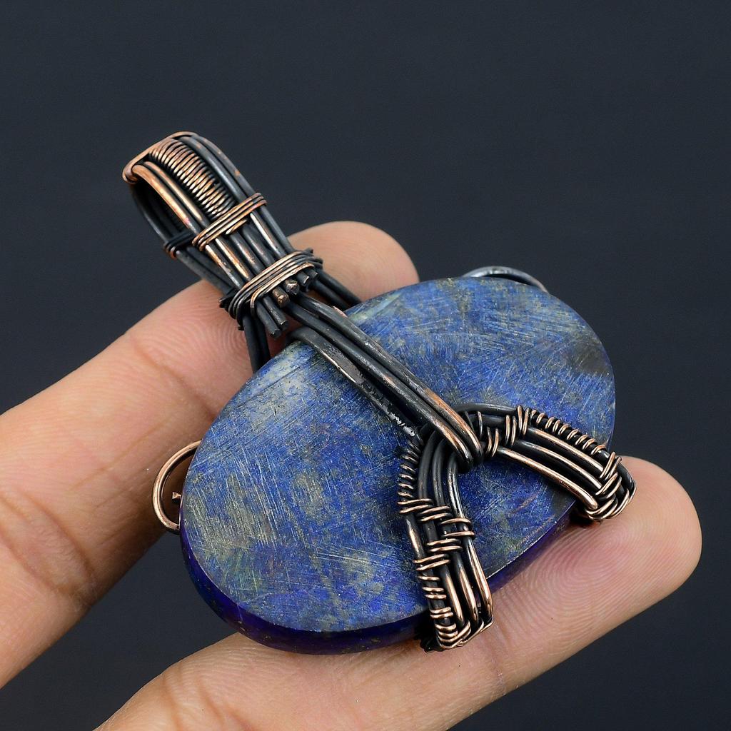 Lapislazuli Anhänger Handgefertigter Edelsteinschmuck, 999 Kupferdraht gewickelter Anhänger, Schmuckanhänger mit einzigartigem Design