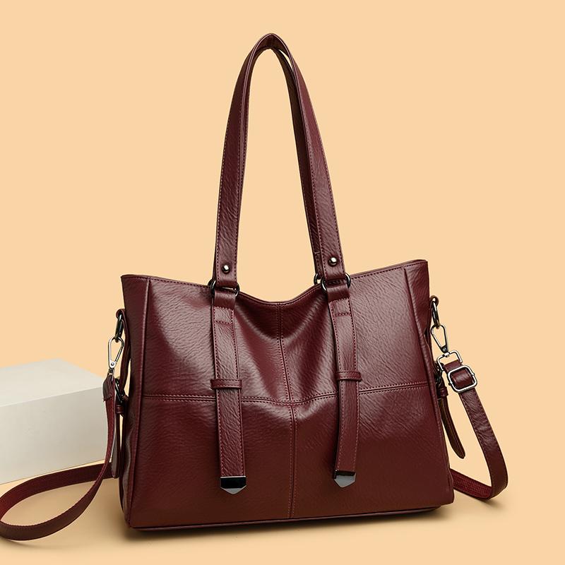 Women's Soft Leather Shoulder Bag Luxury Designer Handbag Ladies Solid Color Casual Large Tote Bag Messenger Commuter Sac A Main