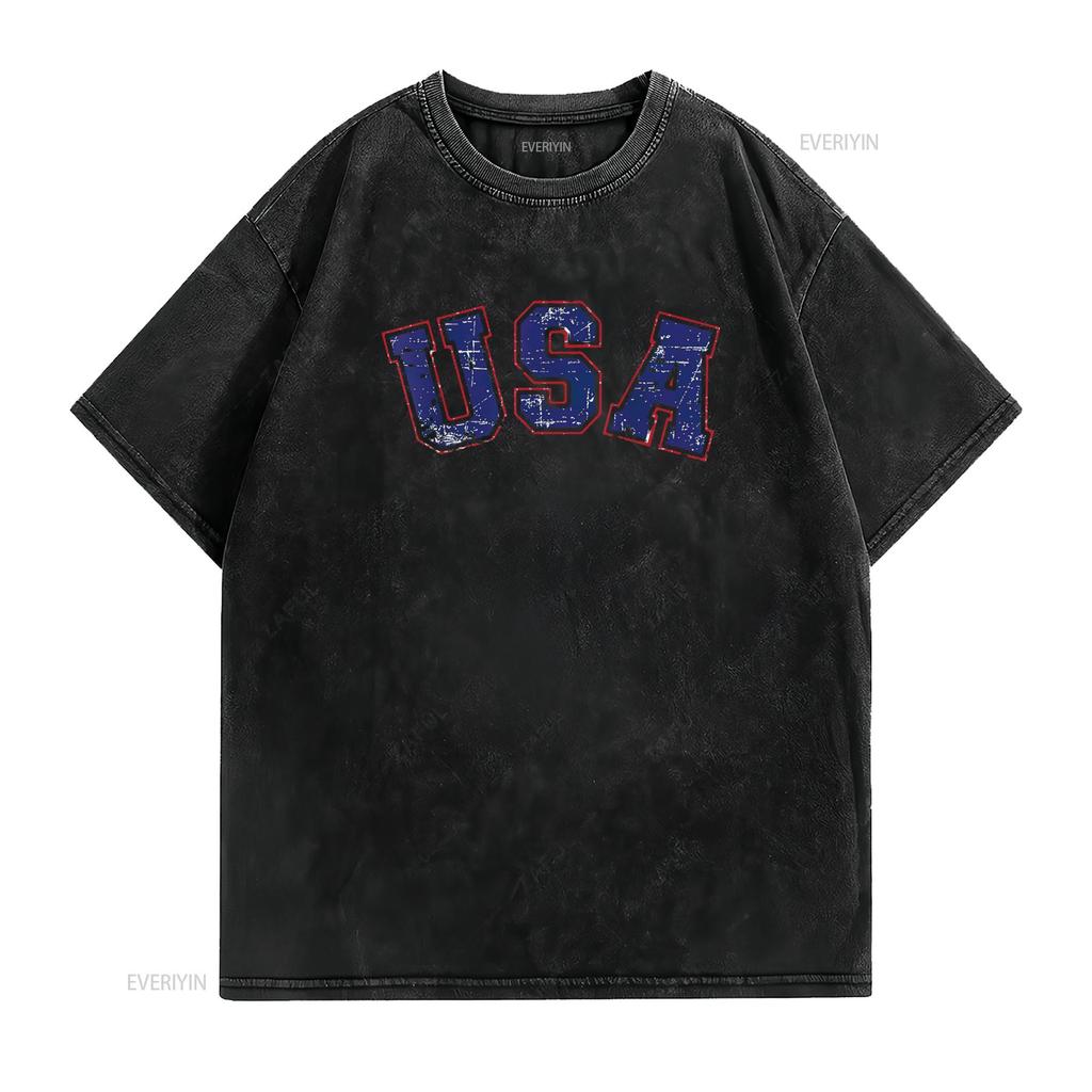 USA Team for Patriotic Independence Day On 4th of July Womens T Shirt Vintage Washed Versatile Fashion Casual Designer Clothes