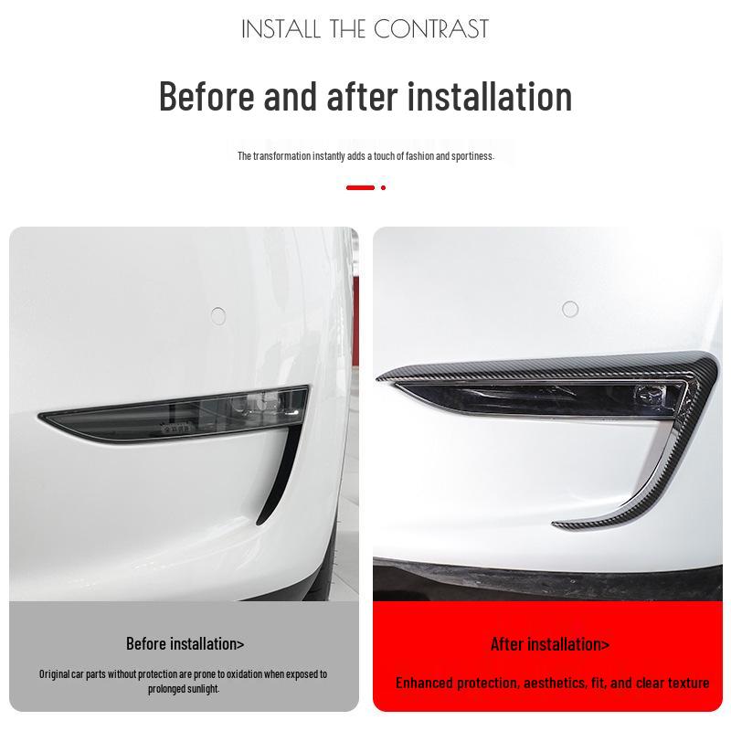 Tesla Model 3/Y Kohlefaser Windabweiser-Abdeckung & Nebelscheinwerfer-Spoiler Set
