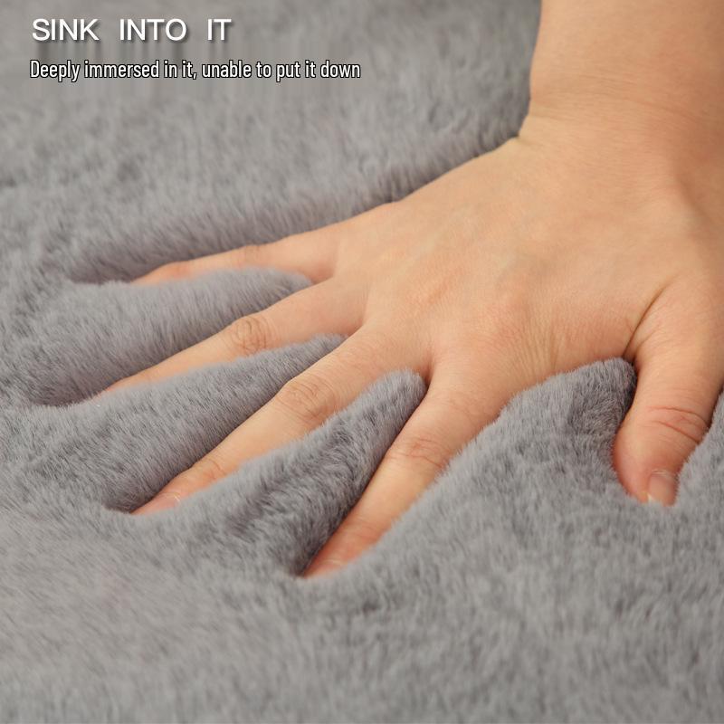 Covor de pluș imitație blană de iepure pentru sufragerie, dormitor sau fereastră de colț – Lavabil la mașină, gros și acoperire completă.