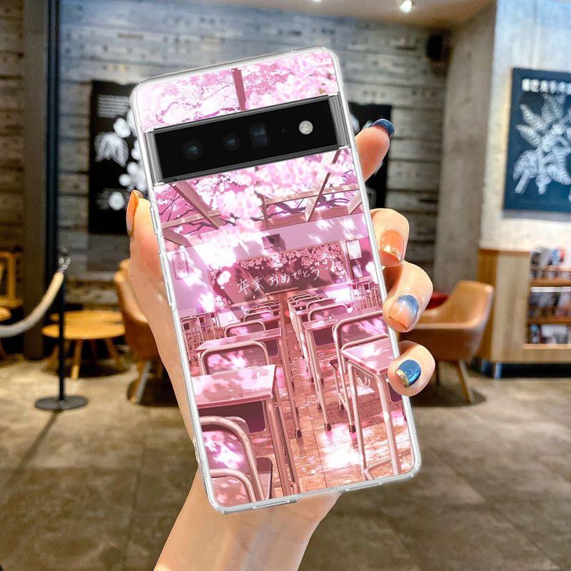 Cherry Blossoms Japanese Traint Moun Fuji For Google Pixel 8 7 6 Pro Phone Case Soft For Pixel 6A 5 4 5A 4A 3A XL 5G Clear Cover