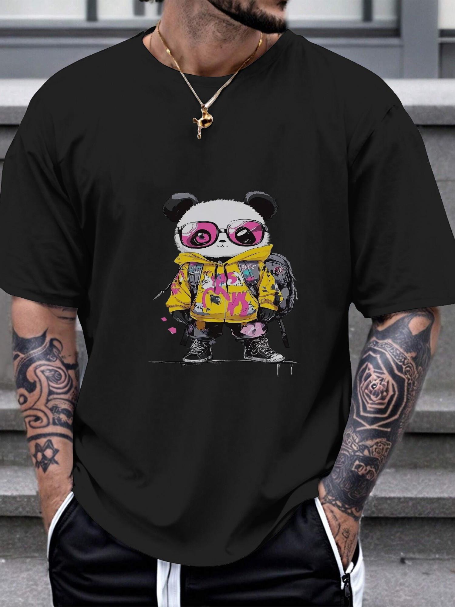 

Panda Graffiti Streetwear T-shirt - 180g Cotton Crew Neck Short Sleeve Tee with Vibrant Geometric Print XXXL