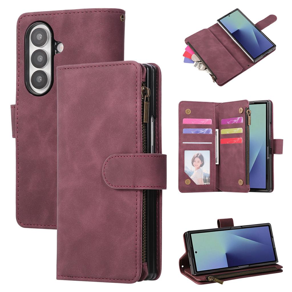 For Samsung Galaxy Z Fold7 5G Case Zipper Wallet Leather Phone Cover with Shoulder Strap