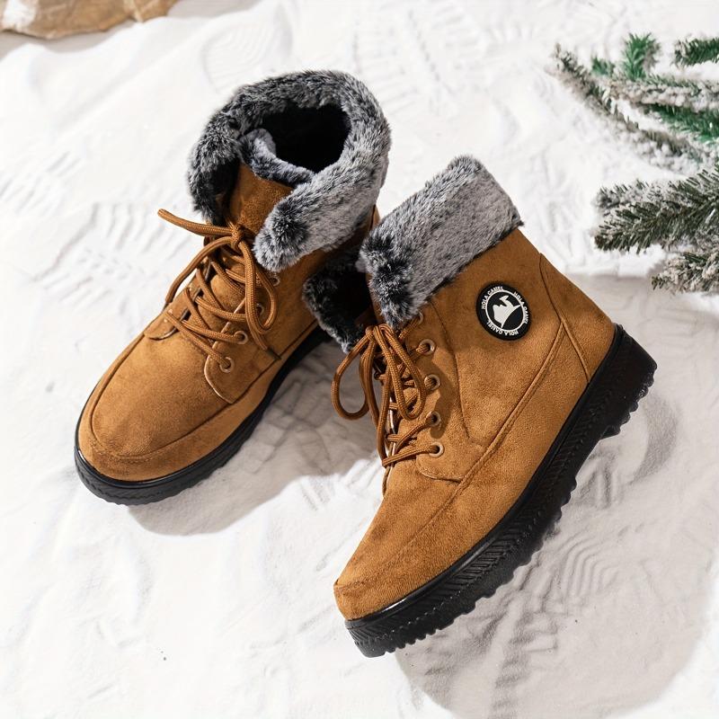Women's Winter Outdoor Snow Boots Lace Up Thick Plush Lined Insulated Anti-Slip Waterproof Athletic Ankle Booties