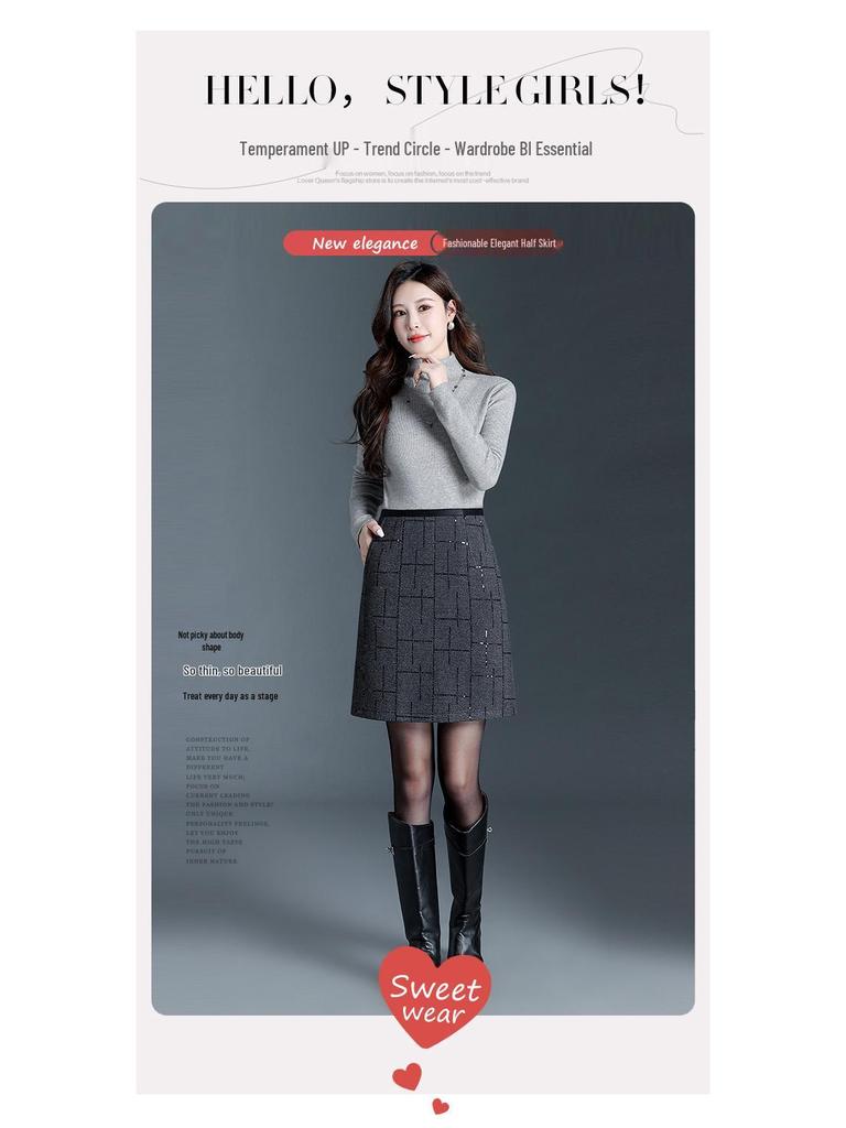 Little Coco Stylish Sequined A-line Mini Skirt, Winter 2025, High-Waisted, Slimming, Elegant, Hip-Hugging for Commuting