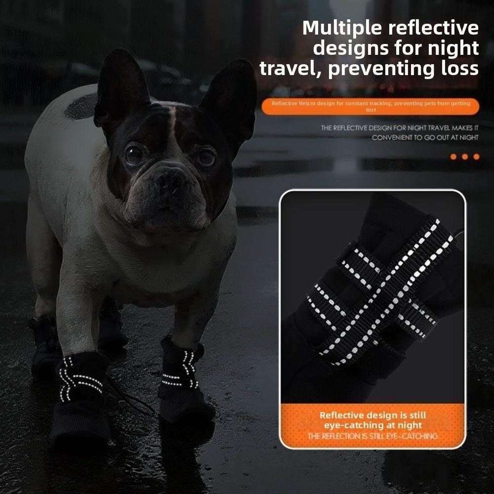 4pcs/set Reflective Waterproof Dog Shoes Warm Wound Recovery Boot  Medium Large Dogs