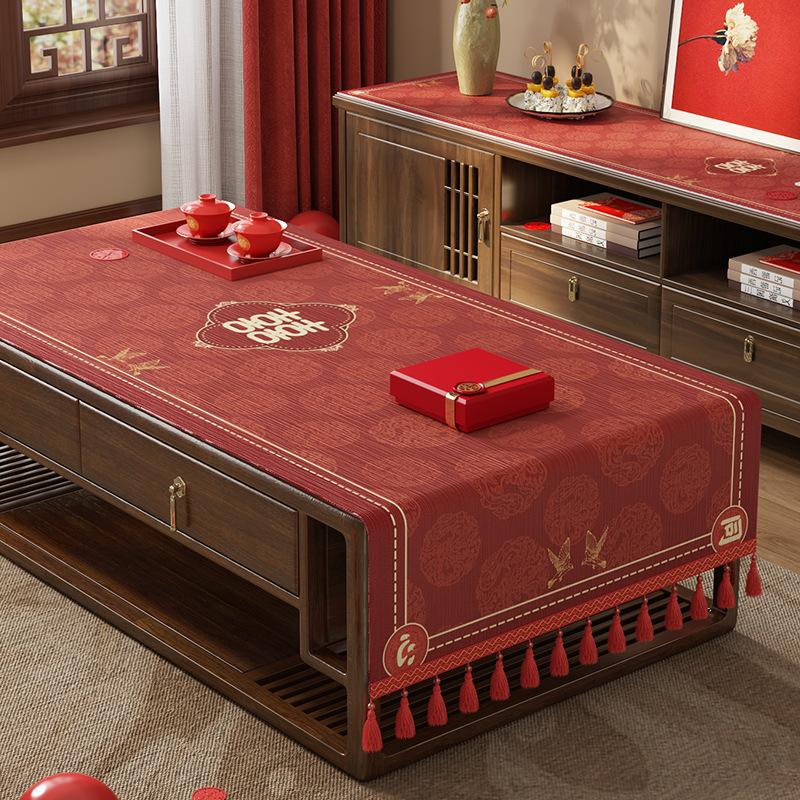 Wedding Coffee Table Cloth, Tablecloth, Red Festive Wedding Room Decoration, Living Room Happy Cover Cloth, Engagement Tablecloth