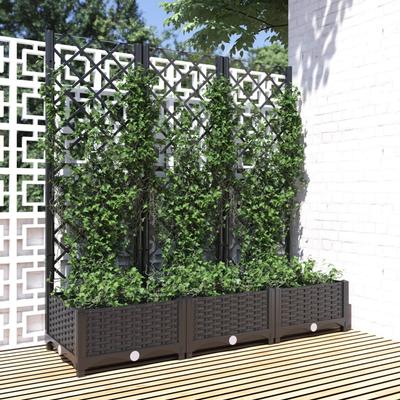 Vidaxl Garden Planter With Trellis, Black, 120X40X121.5 Cm, Pp