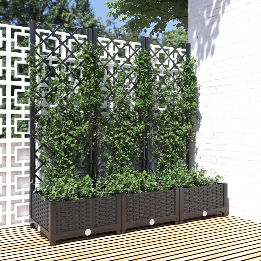 Vidaxl Garden Planter With Trellis, Black, 120X40X121.5 Cm, Pp