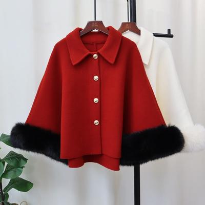 Autumn and Winter New Knitted Double-sided Woolen Cloak Light Luxury Fluff High-end Temperament Coat Shawl Women