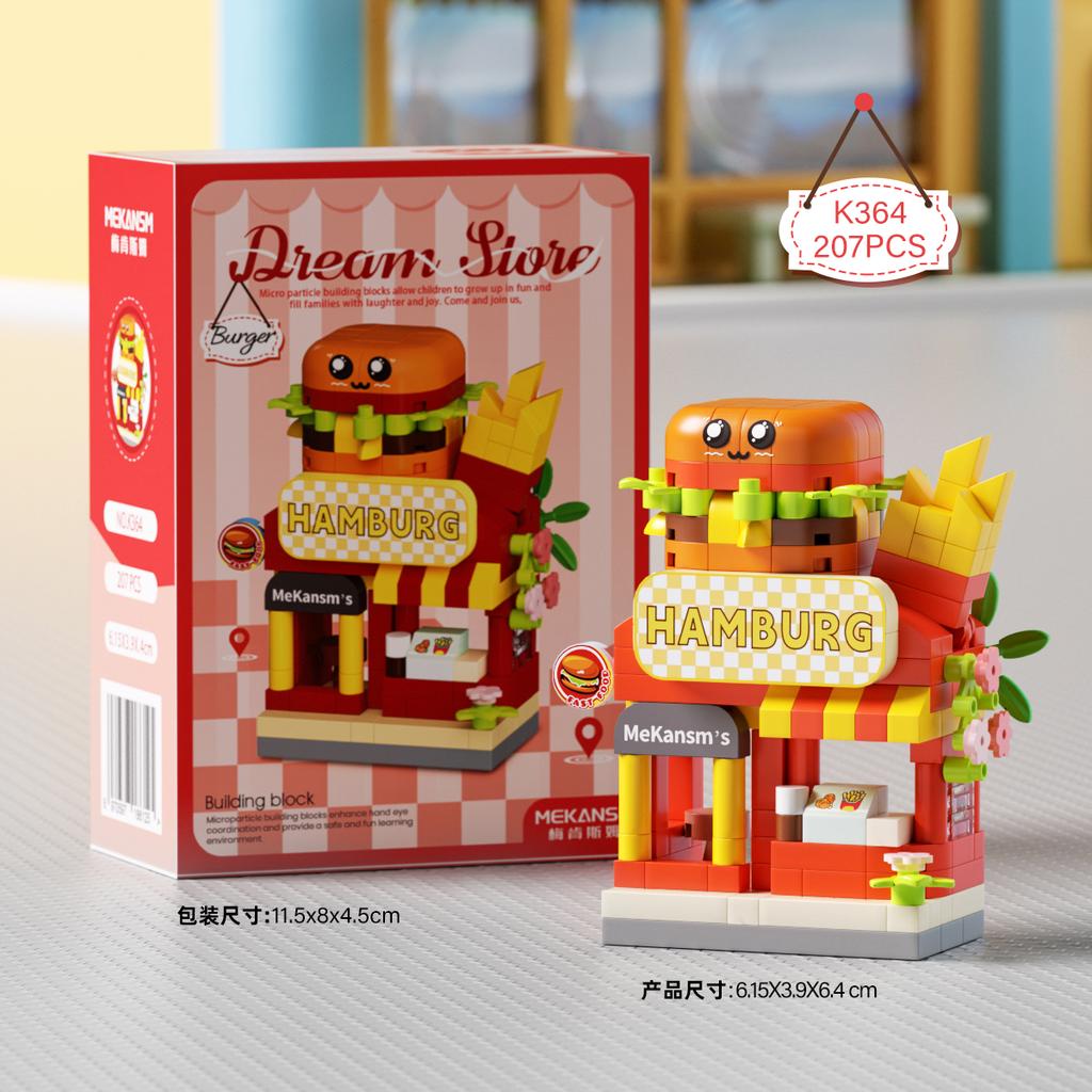 Mini Restaurant Dessert Coffee Flowers Store Street View Building Blocks Models Micro Blocks Kids Toys Gifts Items
