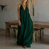 Ärmelloses Sommer-Maxikleid für Damen im Boho-Stil mit V-Ausschnitt, fließendem Muster, perfekt für Strandurlaub und Freizeit. Lässiges A-Linien-Kleid.