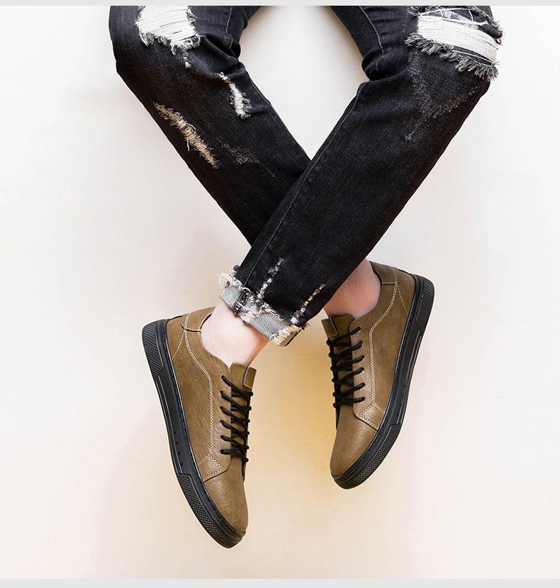 Men's Casual Leather Low-Top Sneakers: British Style Versatile Sports & Work Shoes