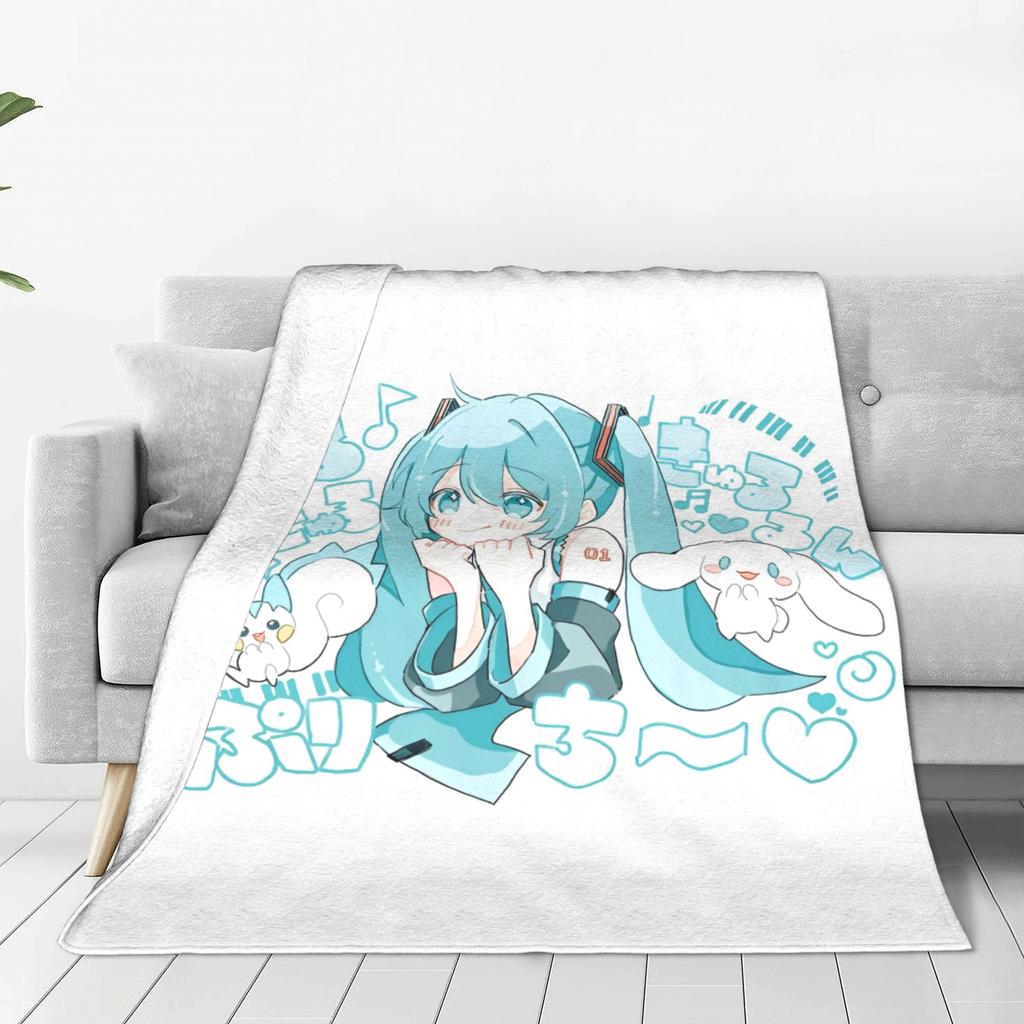 Hatsune Miku Anime  Fleece Throw Blankets Vocaloid Girl Blanket for Home Office Super Soft Bedding Throws