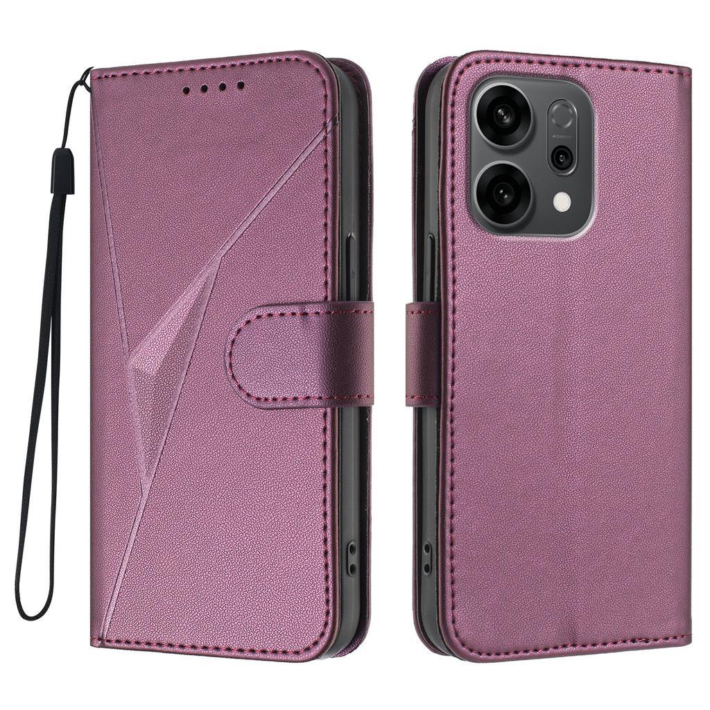 For Oppo Reno14 5G (China)/Oppo Reno14 5G (Global) Case Triangle Imprint Leather Phone Cover with Lanyard