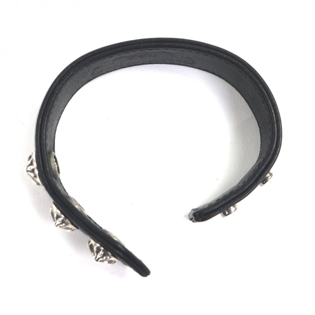 Tolles CHROME HEARTS Armband 3 Knöpfe 2 Druckknöpfe Schwarzes Silber Leder Herren Gebraucht