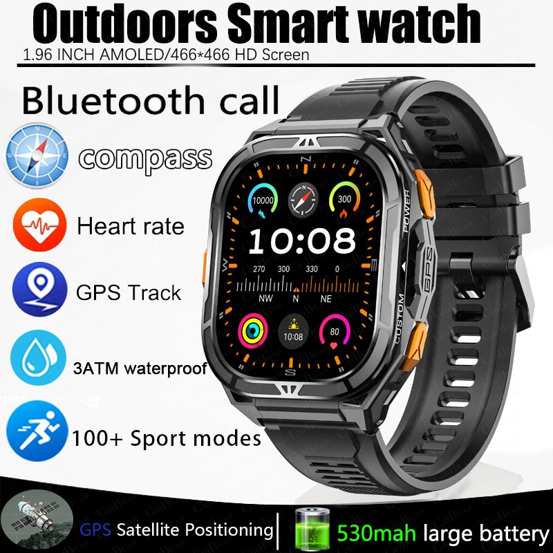 

New Sport Smart Watch Men GPS Track 5ATM Waterproof Compass Heart Rate 530mAh Battery 1.96 AMOLED Screen BT Call Smartwatch