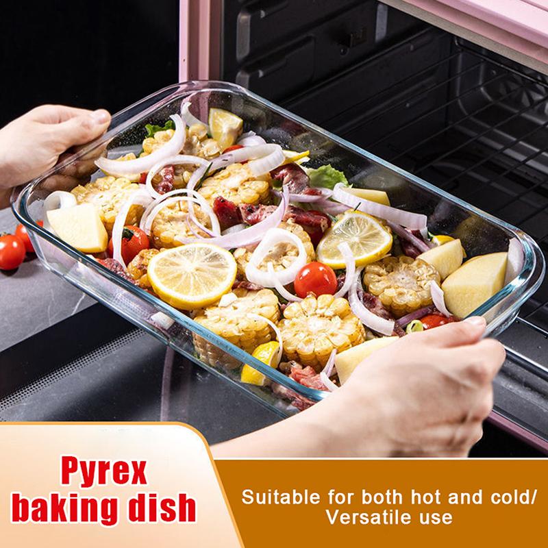 [Buy 1 Take 1]Rectangular Tempered Glass Bakeware Pan 1.6L/3L With Handle Glass Container Food Storage