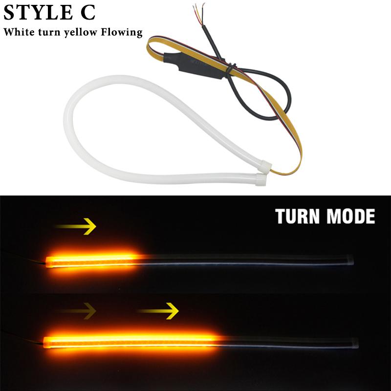 

2PCS DRL Flowing LED Light Strip 30cm 45cm 60cm Car Daytime Running Light Flexible LED Yellow Flowing Signal Lamp Universal 12V 30cm