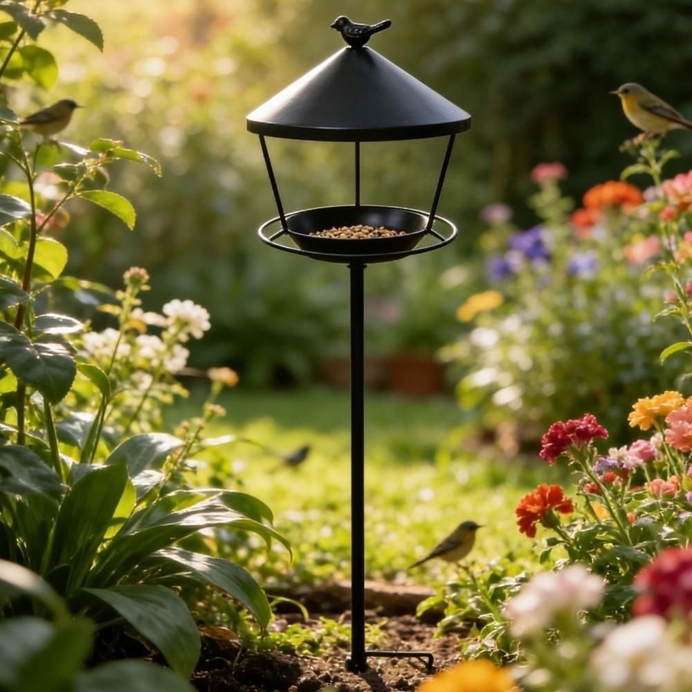 Anti-Waste Wild Feeding Station Spill Guard Outdoor Bird Bath Standing Bird Feeder Yard
