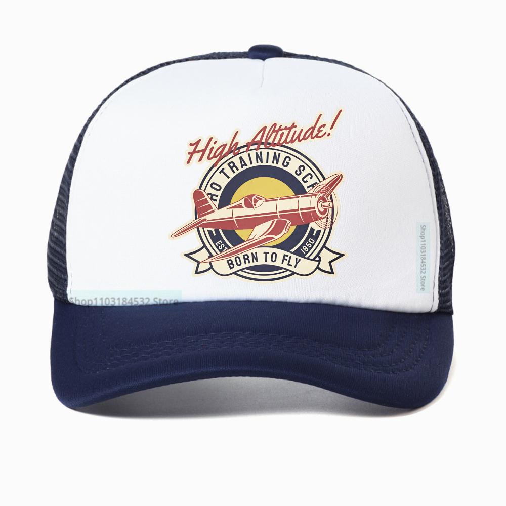 Lustige Höhenlage GEBOREN ZUM FLIEGEN Vintage Flugzeug Baseballkappe Unisex Harajuku Sommer Mode Netz Atmungsaktiv Truckerhut