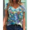 Summer Flower T-Shirts Floral 3D Print Women V-Neck Short Sleeve T Shirt Y2k Harajuku Oversized Tees Tops Female Street Clothing