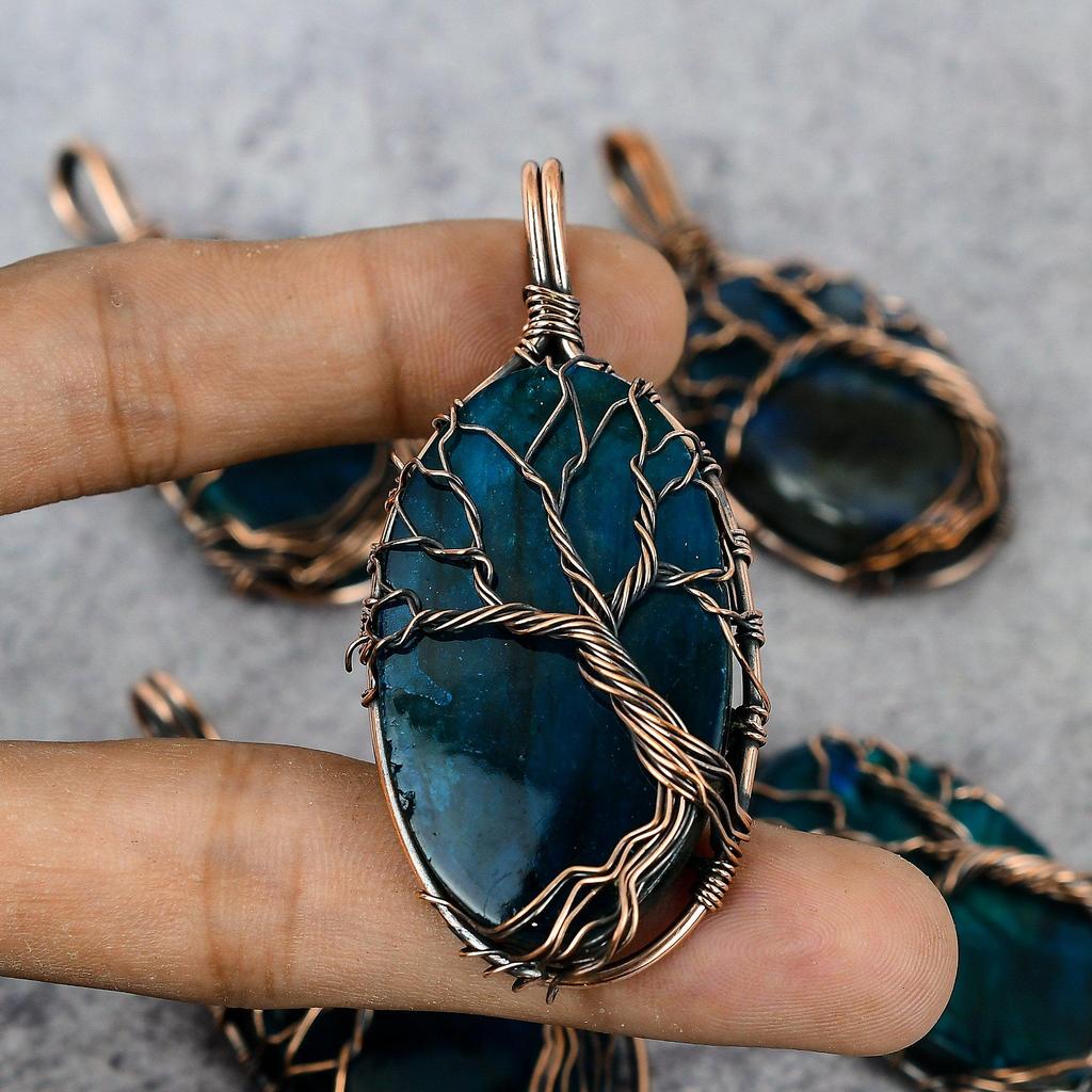 Labradorite Gemstone Pure Copper Wire Wrap Handmade Jewelry Pendant