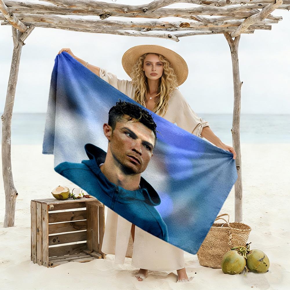 Cristiano Ronaldo's Blue Suit Beach Towel Super Soft Microfiber Quickdry Fabric Comfortable Lightweight