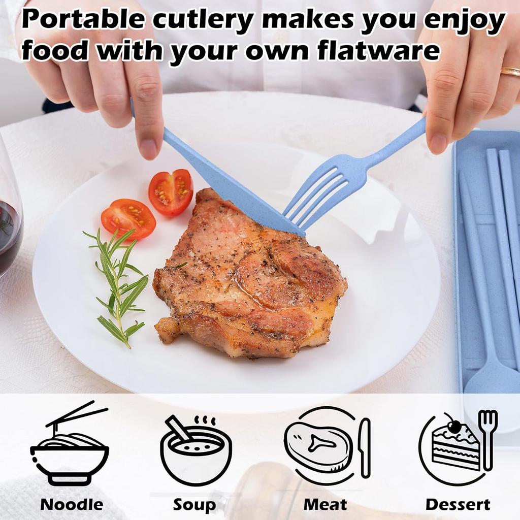 4 Sets Reusable Utensils Set with Case,Travel Utensils with Case,Reusable Utensils for Lunch Box accessories,Portable Chopsticks Knife Fork and Spoon