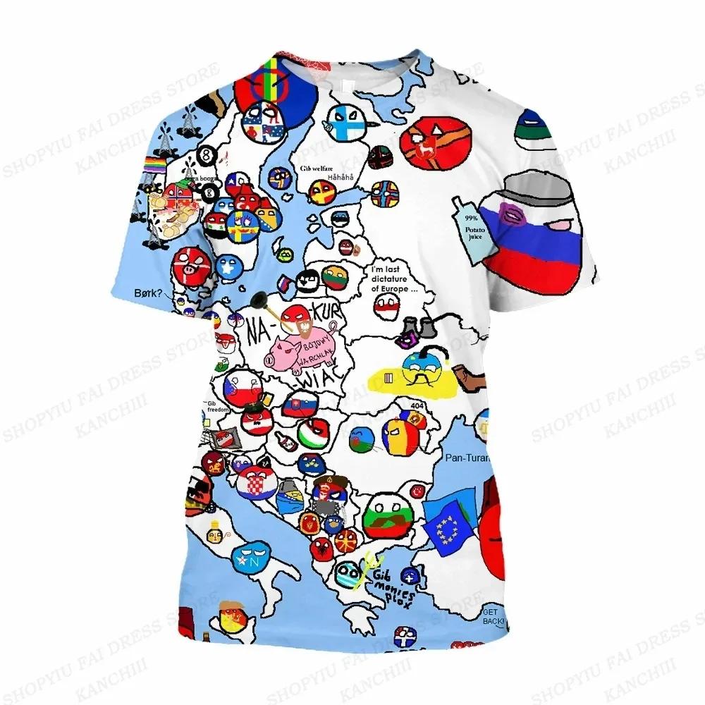 Summer Round Neck 3D World Flag Print Top Fashionable Casual Short Sleeved Men's T-shirts