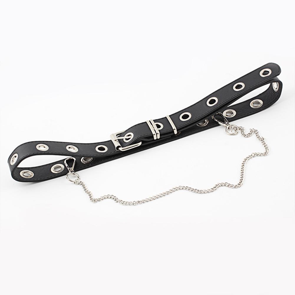 Women Fashion Imitation Leather Round Ring Chain Decorative Waist Belt