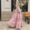 Qooth Ruffle Tulle Maxi Skirt Layered Cake High-Waisted Skirt French Ethereal Style for Party QT2860