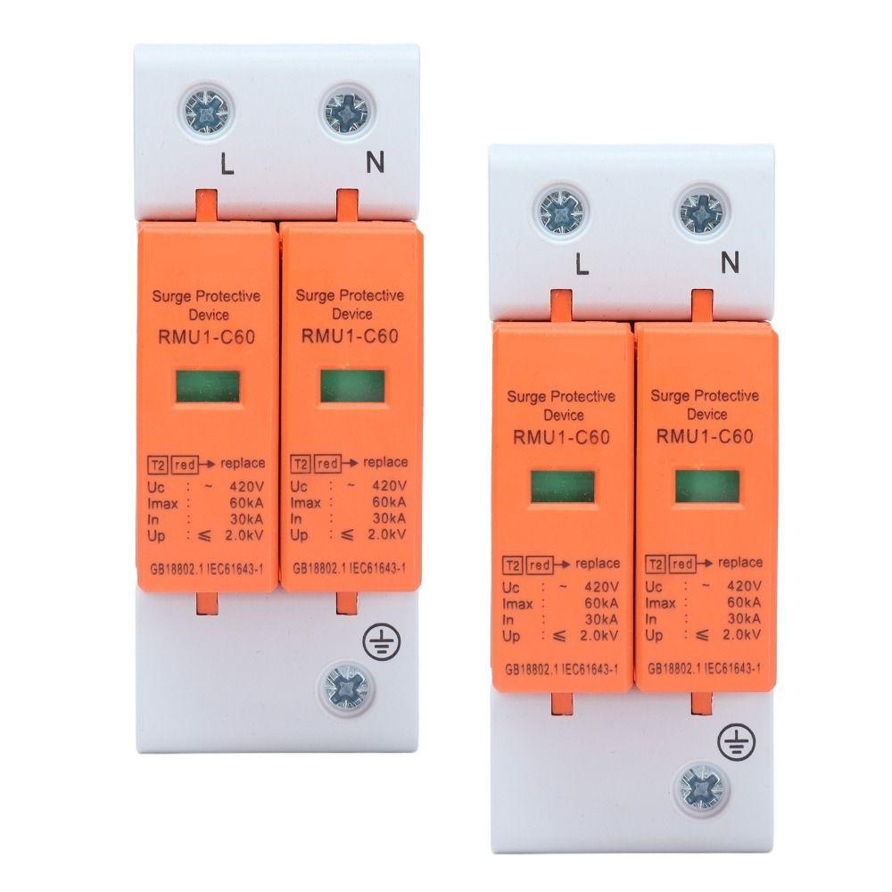 2PCS RMU1‑C20/40/60 SPD Protective Device 2P 420V AC Arrester Protector Lightning Protective Device Electrical Circuits